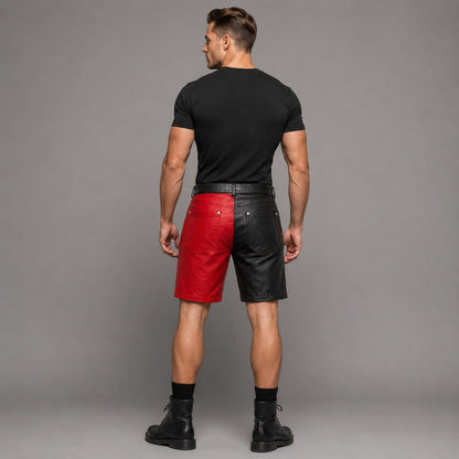 Back view gothic patchwork genuine leather shorts by avanzar leather