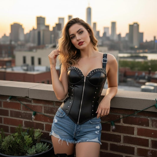 Gothic Black Leather Bodysuit for Women