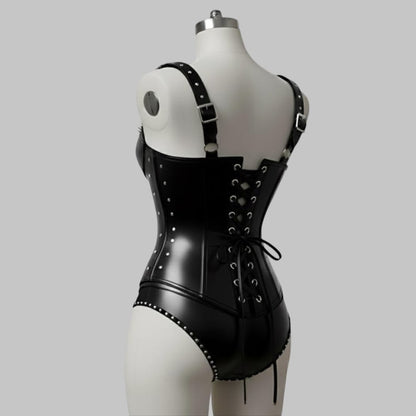 Gothic Black Leather Bodysuit for Women
