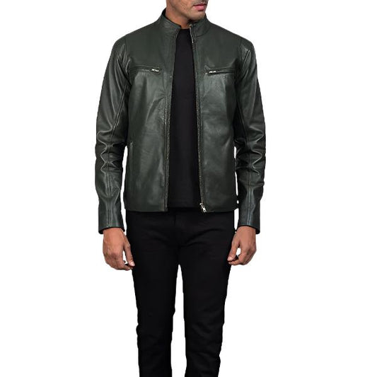 Ionic Green Biker Leather Jacket - Vibrant and Stylish