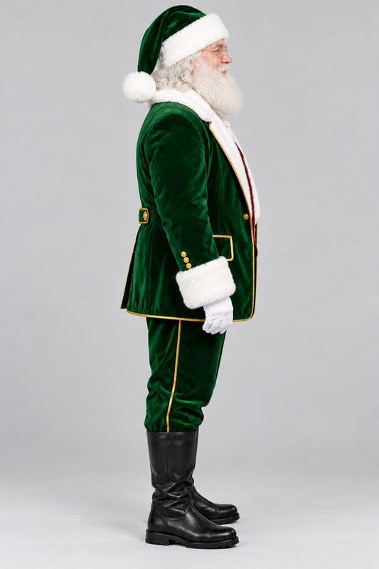 Green Velvet Santa Claus Blazer with Faux Fur Trim sid view by avanzar leather