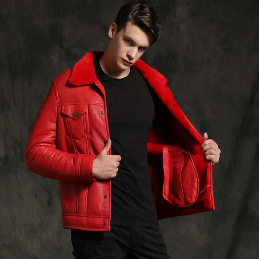 Men’s Red Leather Jacket for Christmas 