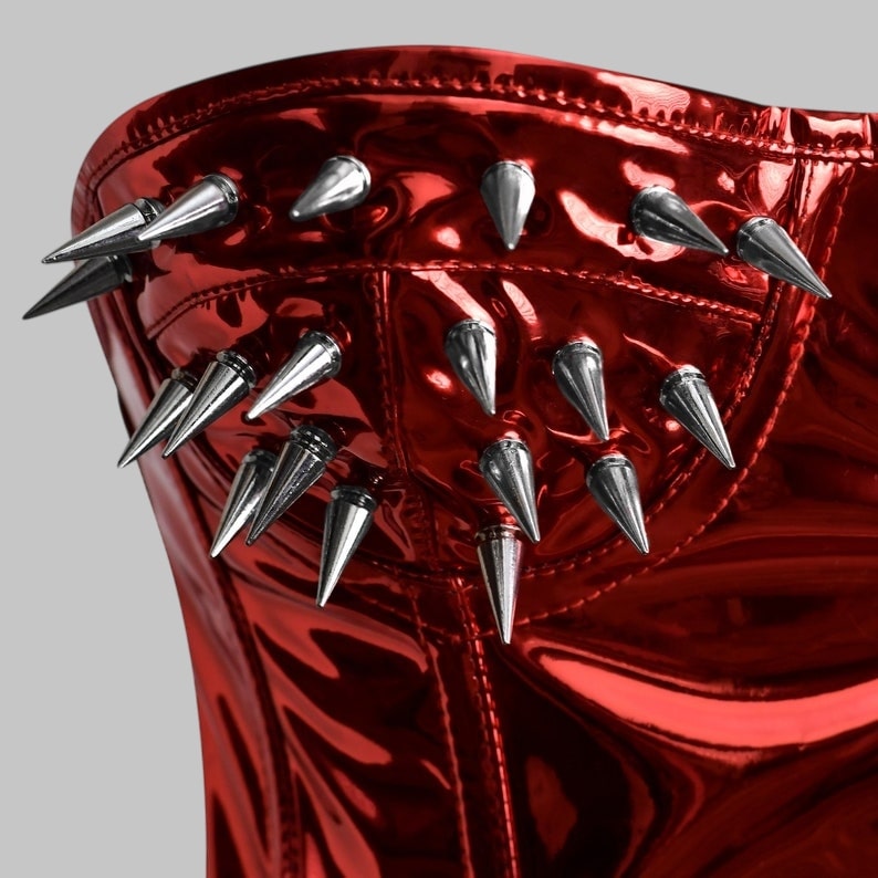 Halloween Red Spiked Corset Plus Size Patent Leather Bustier Top