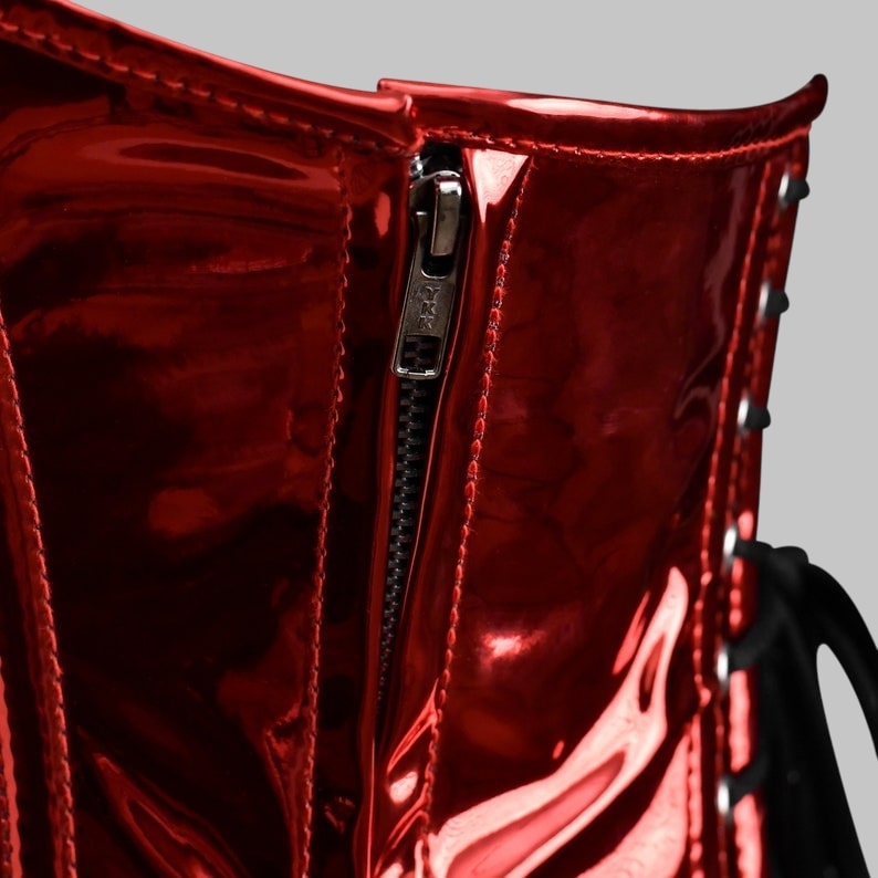 Halloween Red Spiked Corset Plus Size Patent Leather Bustier Top