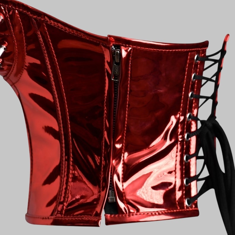 Halloween Red Spiked Corset Plus Size Patent Leather Bustier Top