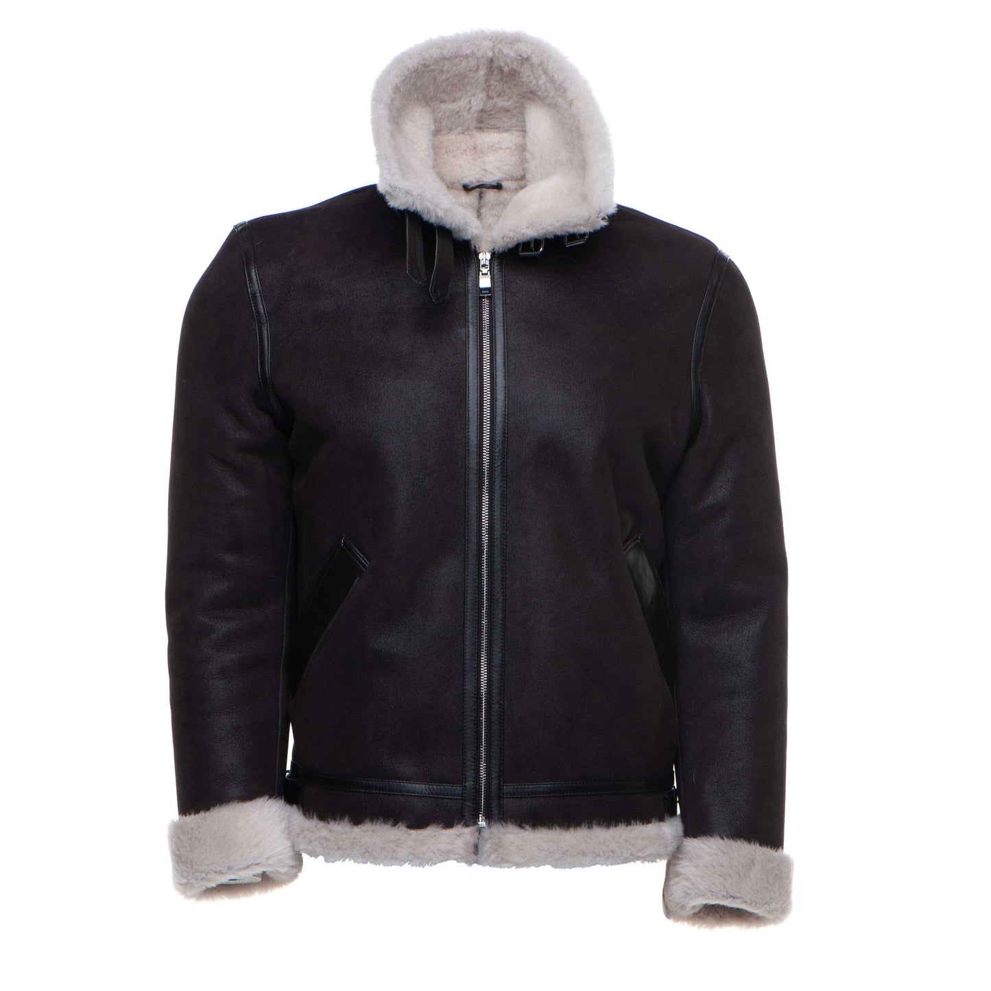 Hampton's Classic Brown Bomber Aviator Shearling Jacket with Collar Belt