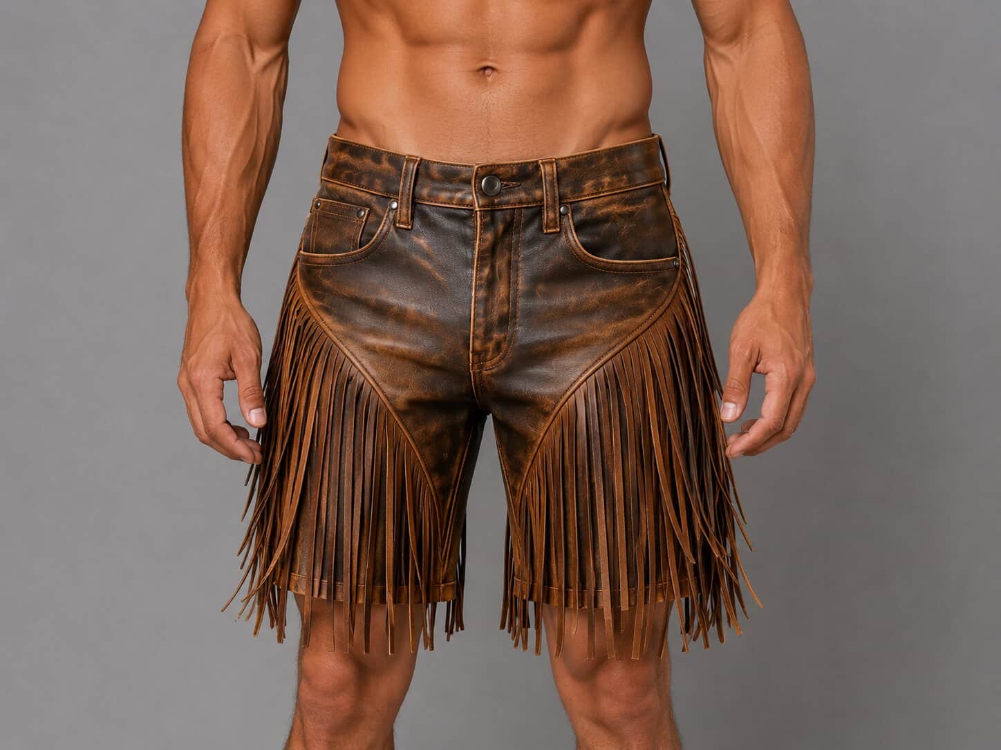 Handcrafted Brown Leather Fringe Shorts for Women & Men by avanzar leather