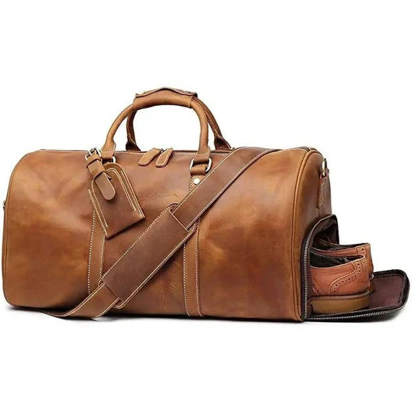 Handmade Leather Duffle Bag with Shoe Compartment - Premium Quality Leather Travel Bag Avanzar Leather