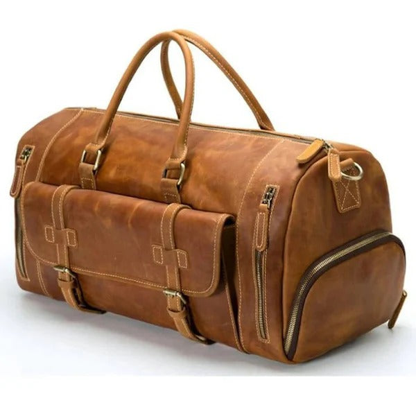 Handmade Leather Duffle Bag with Shoe Compartment - Premium Quality Leather Travel Bag Avanzar Leather