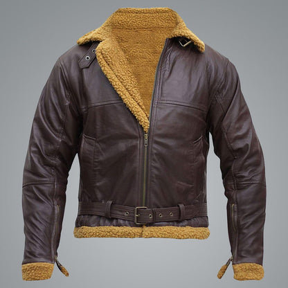 Men’s Flying Aviator Winter Sheepskin Shearling Bomber Leather Jacket