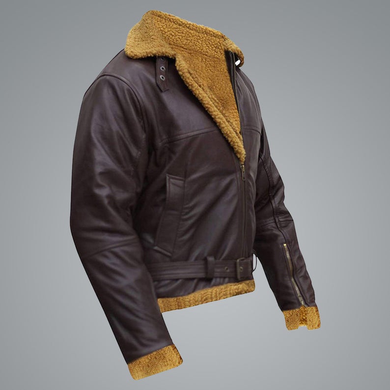 Men’s Flying Aviator Winter Sheepskin Shearling Bomber Leather Jacket