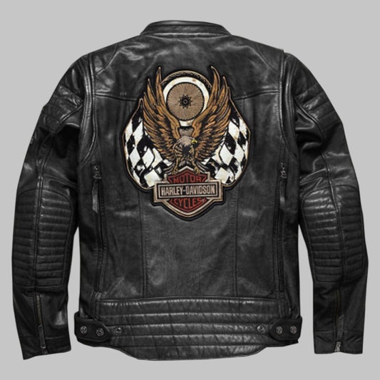 Harley Davidson Eagle Embroidery Leather Jacket for Men