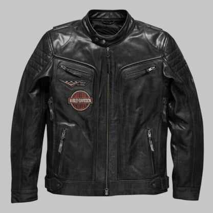 Harley Davidson Eagle Embroidery Leather Jacket for Men