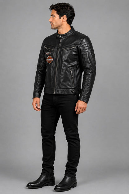 Harley Davidson Eagle Embroidery Leather Jacket for Men