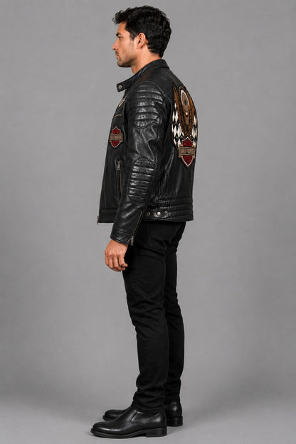 Harley Davidson Eagle Embroidery Leather Jacket for Men