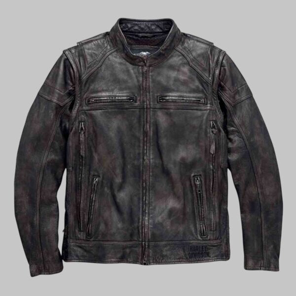 Harley Davidson Dauntless Convertible Leather Motorcycle Jacket for Men