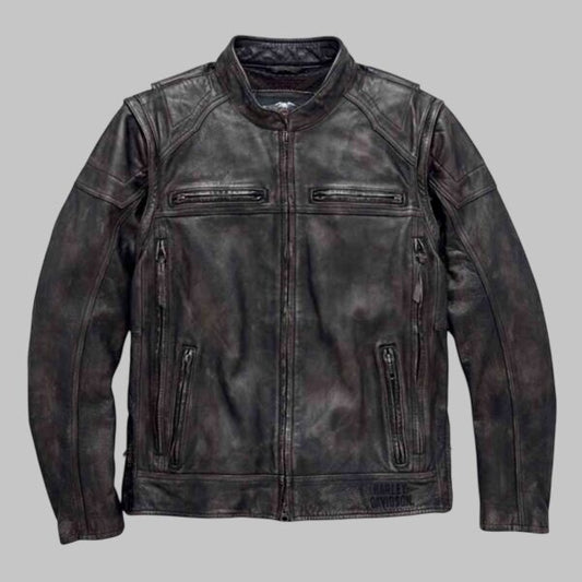 Harley Davidson Dauntless Convertible Leather Motorcycle Jacket for Men