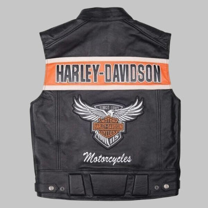 Harley Davidson Men Genuine Black Leather Motorcycle Vest