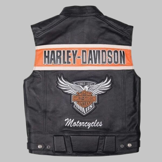 Harley Davidson Men Genuine Black Leather Motorcycle Vest