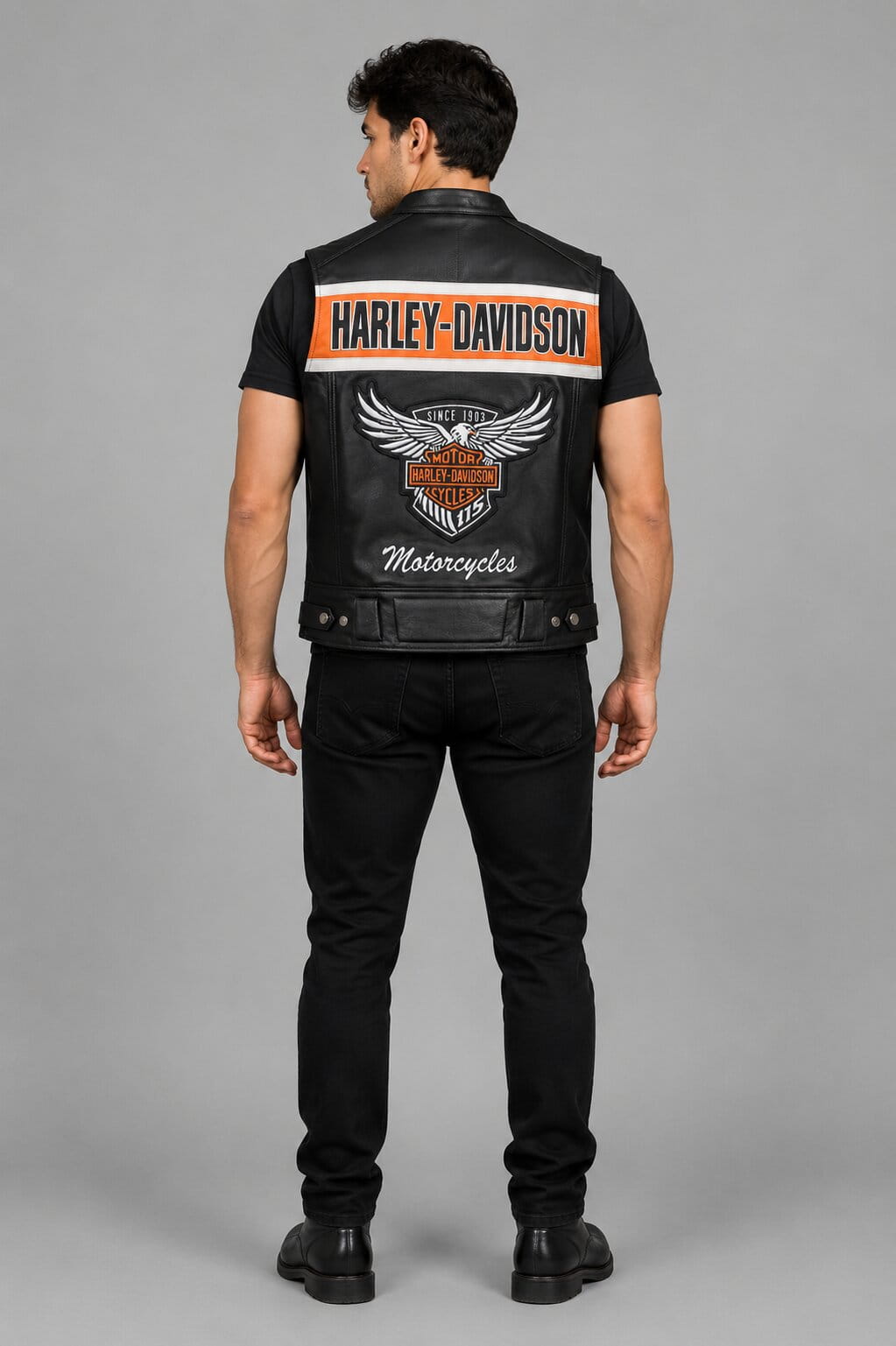 Harley Davidson Men Genuine Black Leather Motorcycle Vest