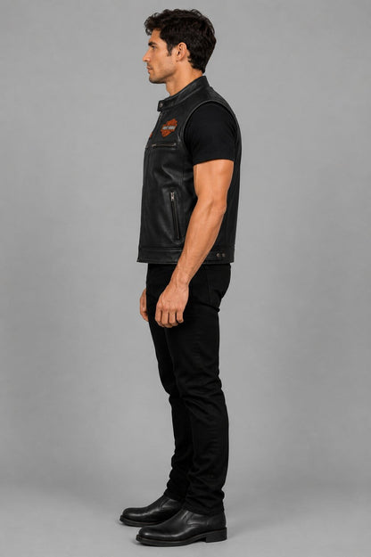 Harley Davidson Men Genuine Black Leather Motorcycle Vest