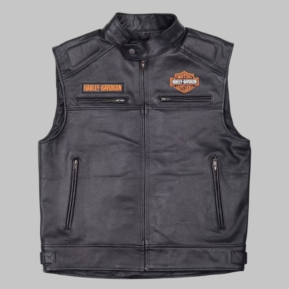 Harley Davidson Men Genuine Black Leather Motorcycle Vest