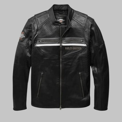 Harley Davidson Llano Perforated Leather Motorcycle Jacket for Men