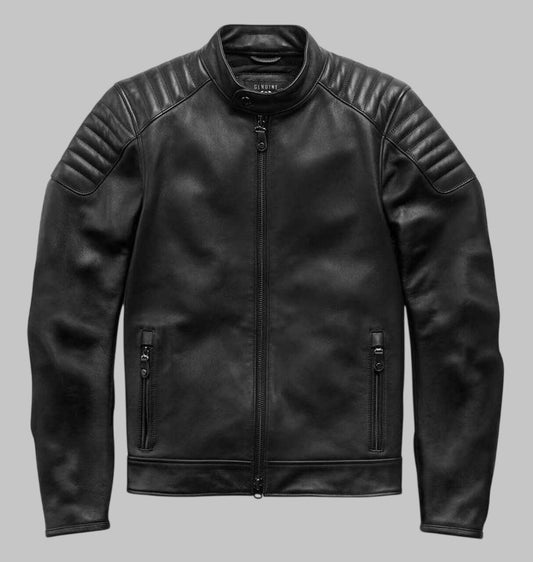 Harley Davidson Embossed Logo Padded Black Leather Biker Jacket for Men