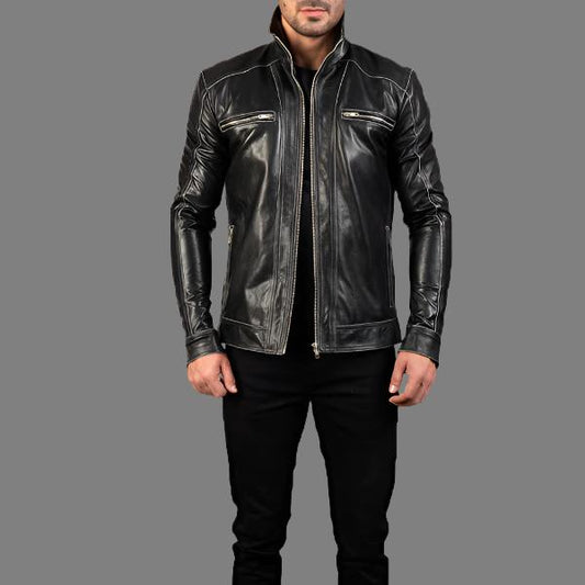 Hudson Black Leather Biker Jacket - Sleek and Durable