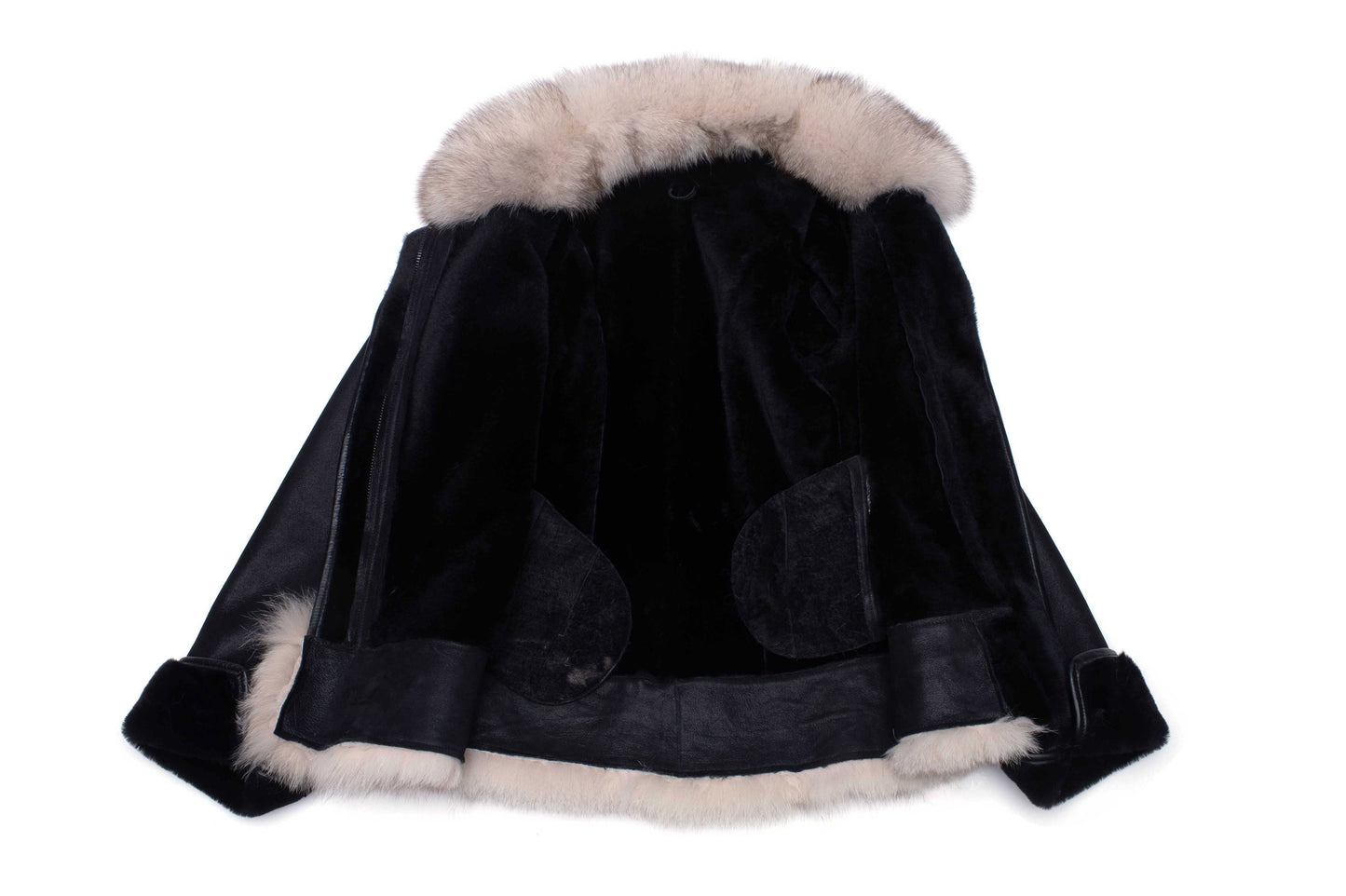 Cecily's Black Shearling Sheepskin Jacket with Fox Fur Trim