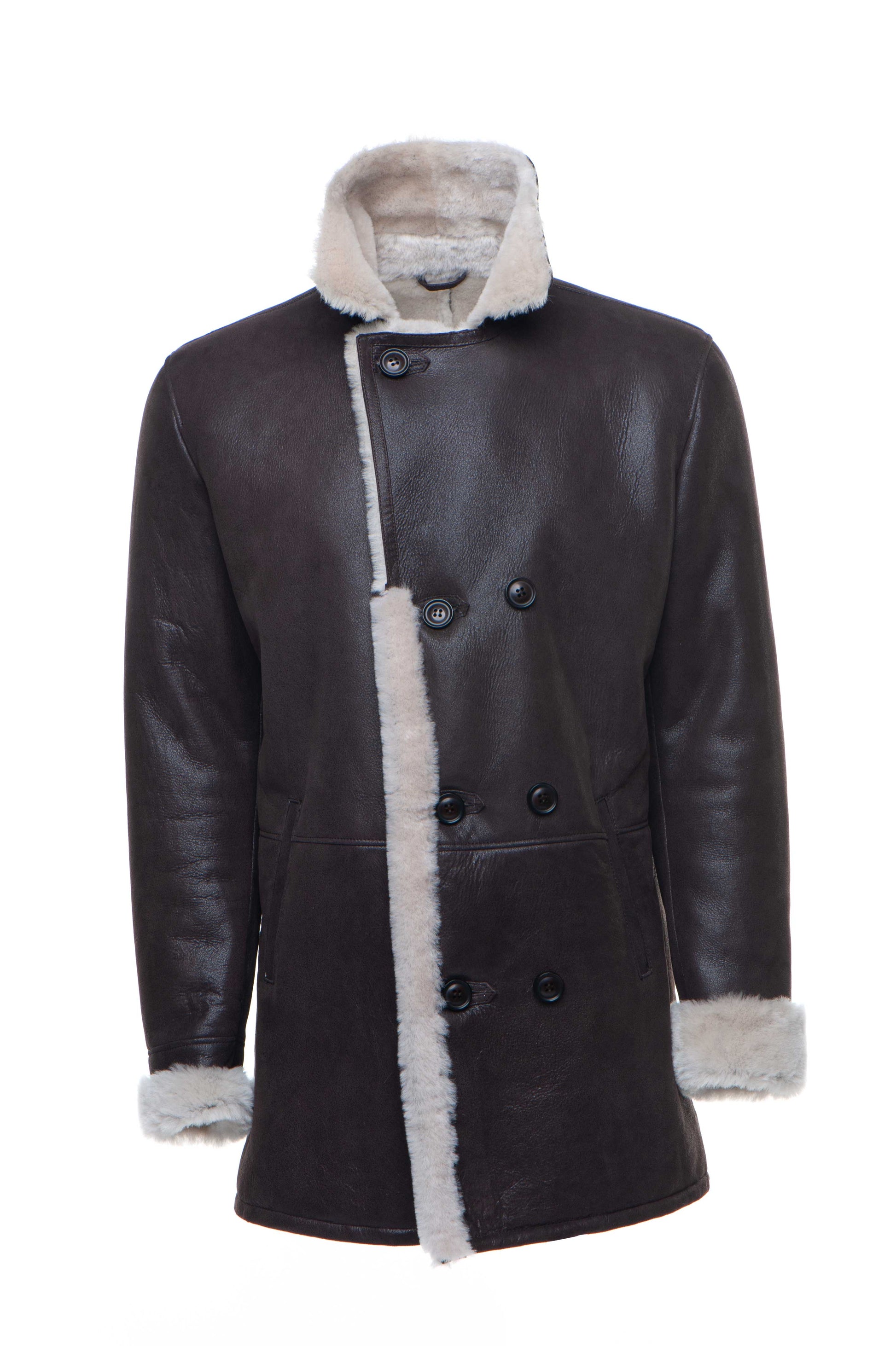 Jozef's 3/4 Length Brown Shearling Buttoned Coat