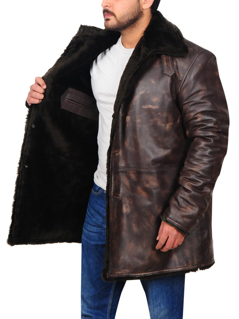 Premium Avanzar Men’s Distressed Brown Leather Jacket with Fur Collar