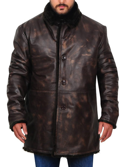 Premium Avanzar Men’s Distressed Brown Leather Jacket with Fur Collar