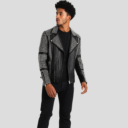 Jaxon Black Studded Leather Jacket by Avanzar Leather