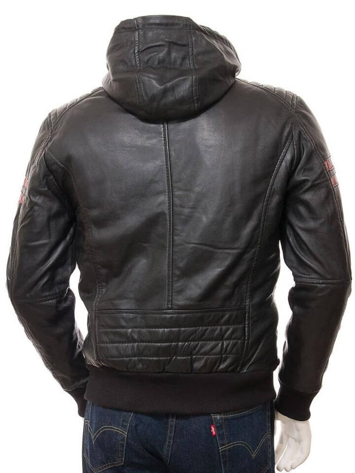 Jed Black Leather Jacket With Hood