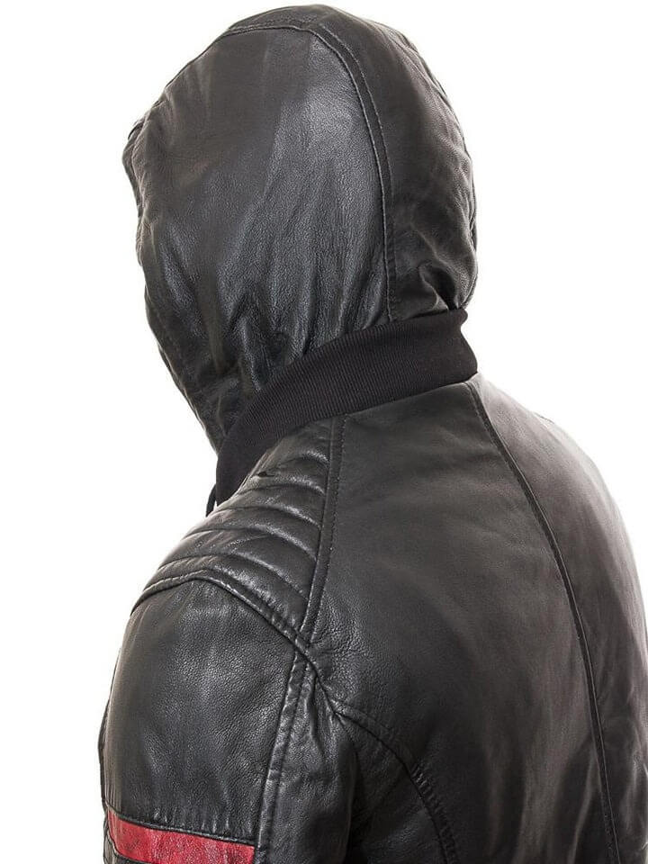 Jed Black Leather Jacket With Hood