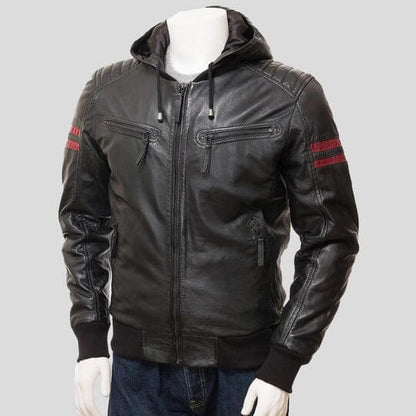 Jed Black Leather Jacket With Hood