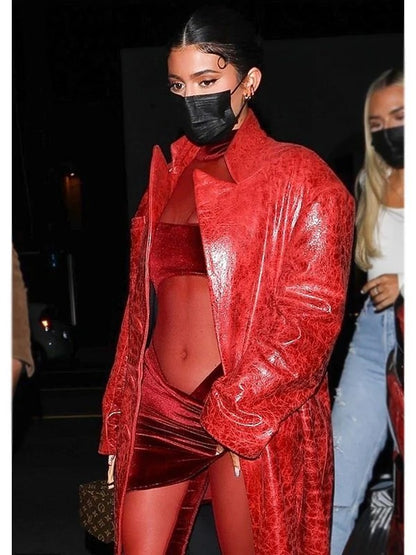 Kylie Jenner Red Trench Coat - Avanzar Leather