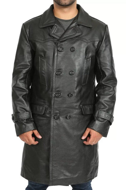 Classic Double-Breasted Leather Trench Coat Timeless Elegance & Durability