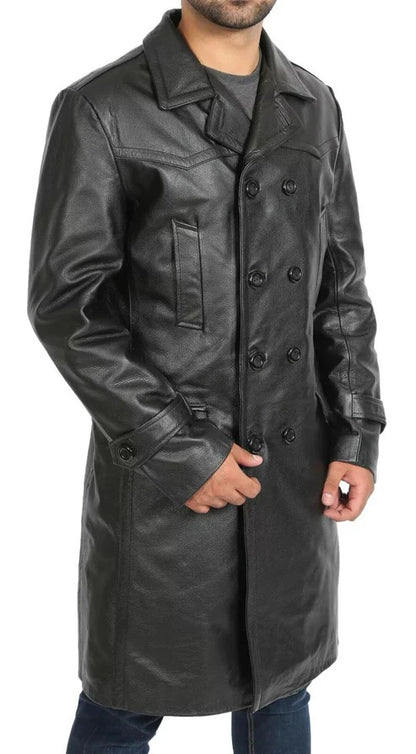 Classic Double-Breasted Leather Trench Coat Timeless Elegance & Durability