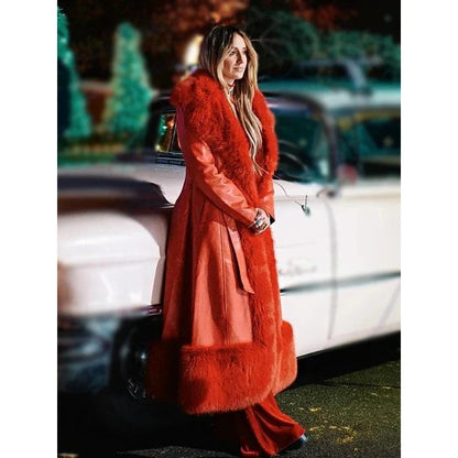 Lainey Wilson Red Faux Fur Coat Avanzar Leather