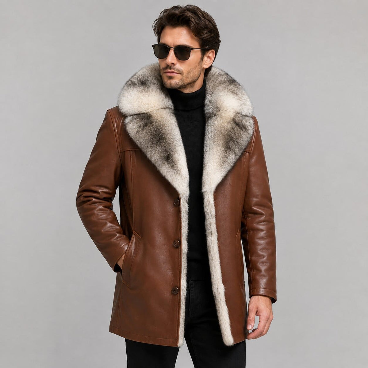 Lambskin Leather Sheepskin Long Outerwear Jacket - Premium Design front view by avanzar leather
