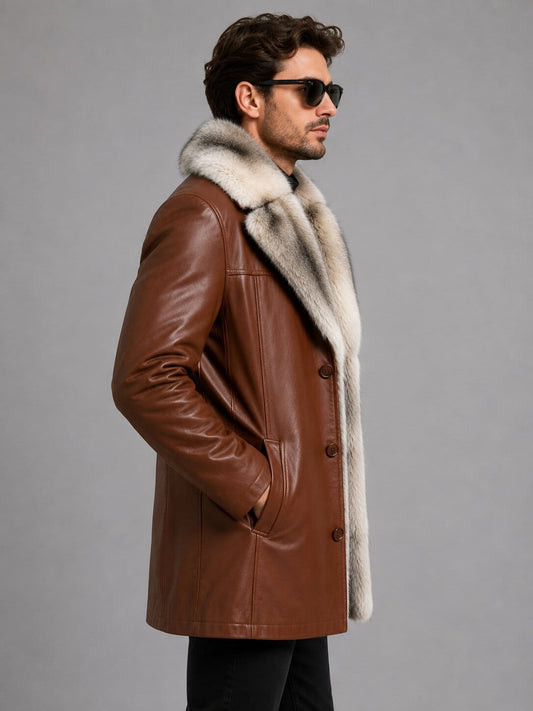 Lambskin Leather Sheepskin Long Outerwear Jacket - Premium Design sid  view by avanzar leather