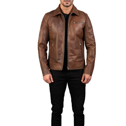 Lavendard Brown Biker Leather Jacket