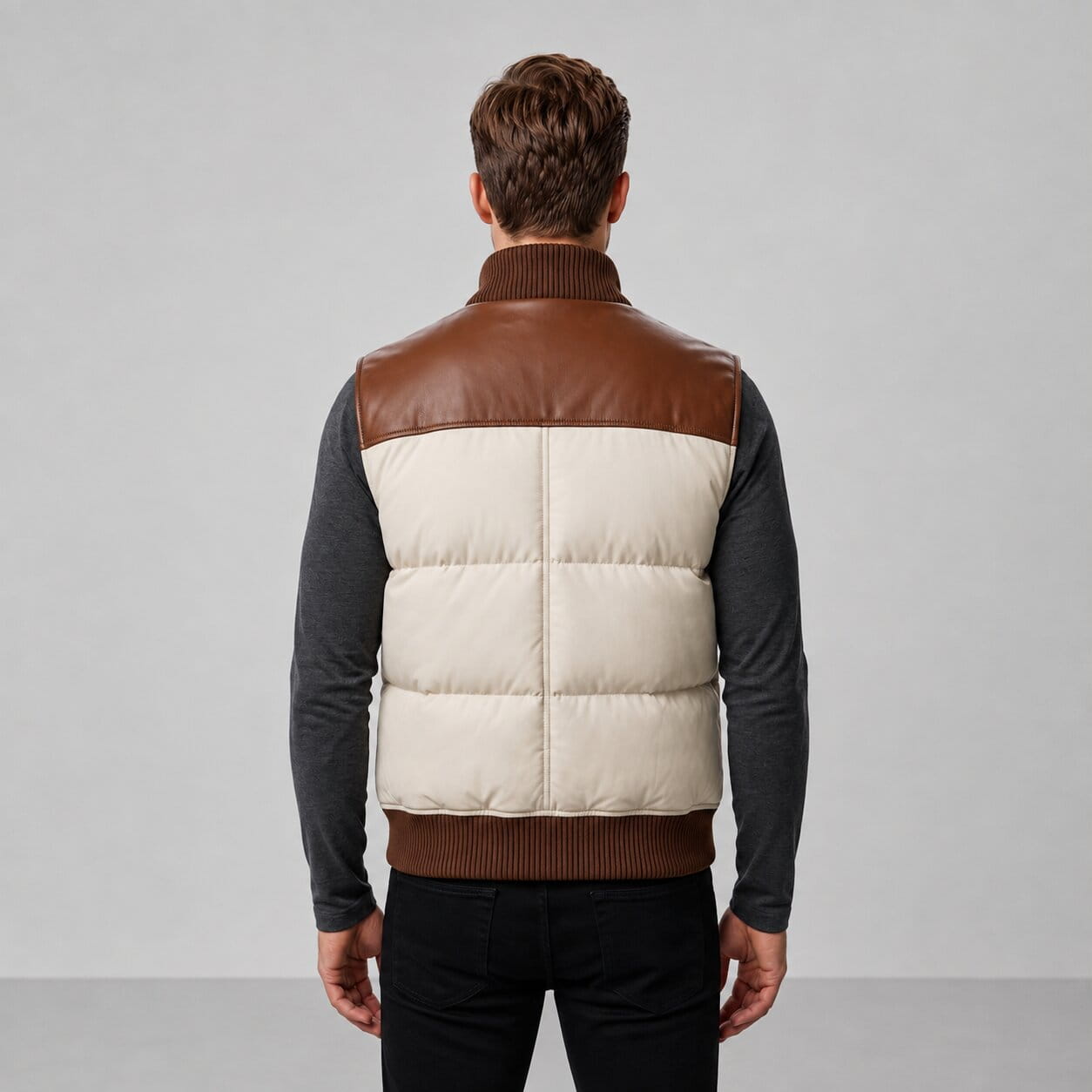Layer Up In Style With A Men Genuine Leather Puffer Vest back view by avanzar leather