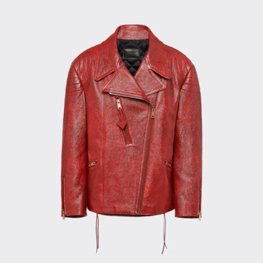 Women's Vibrant Red Sheepskin Biker Leather Jacket