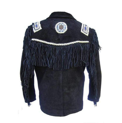 Men’s Black Suede Fringe Jacket - Western Cowboy Style