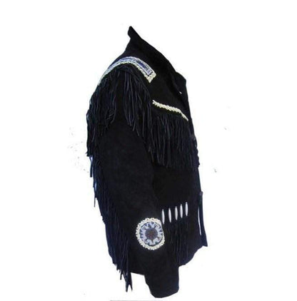 Men’s Black Suede Fringe Jacket - Western Cowboy Style