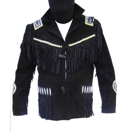 Men’s Black Suede Fringe Jacket - Western Cowboy Style