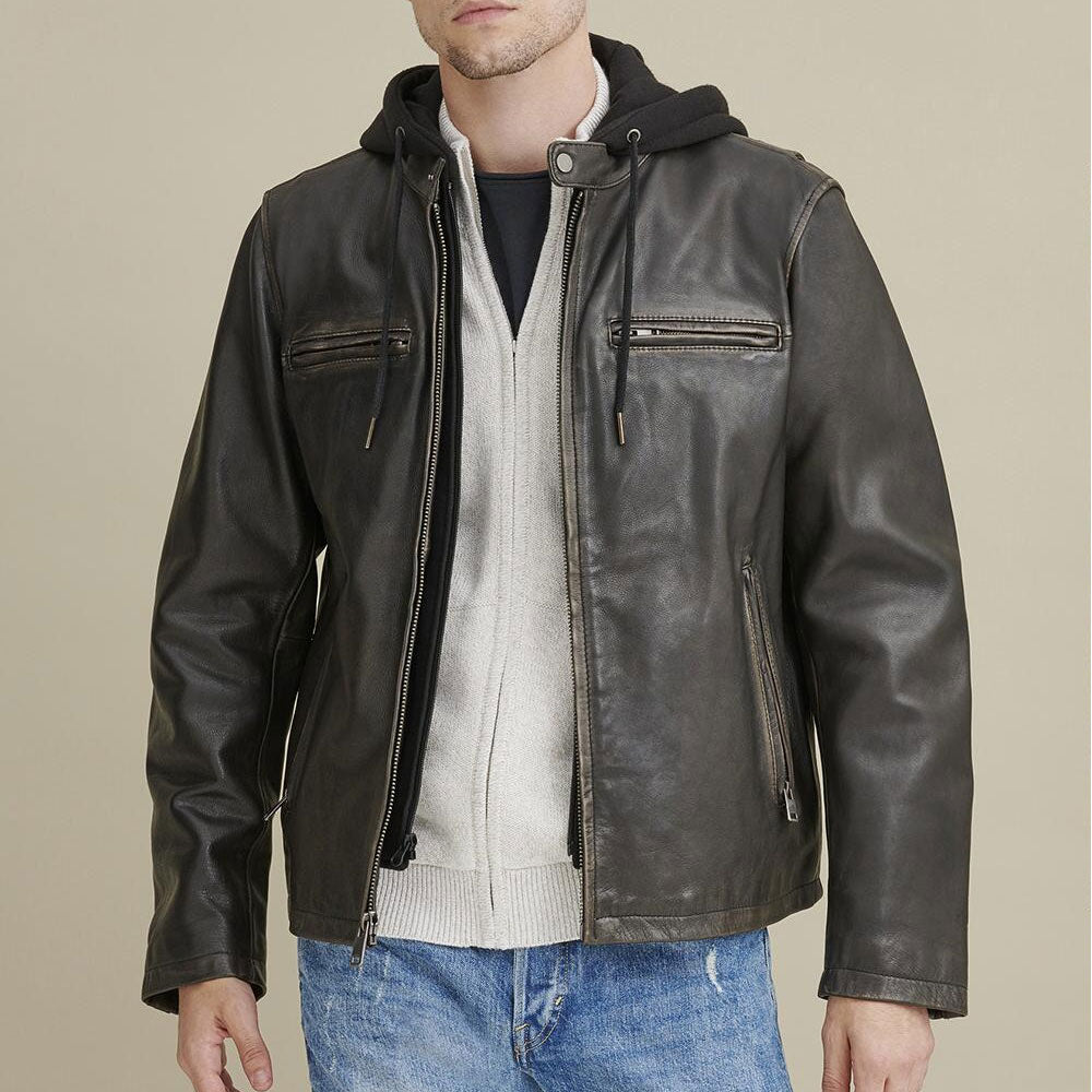 Men's Hooded Biker Leather Jacket